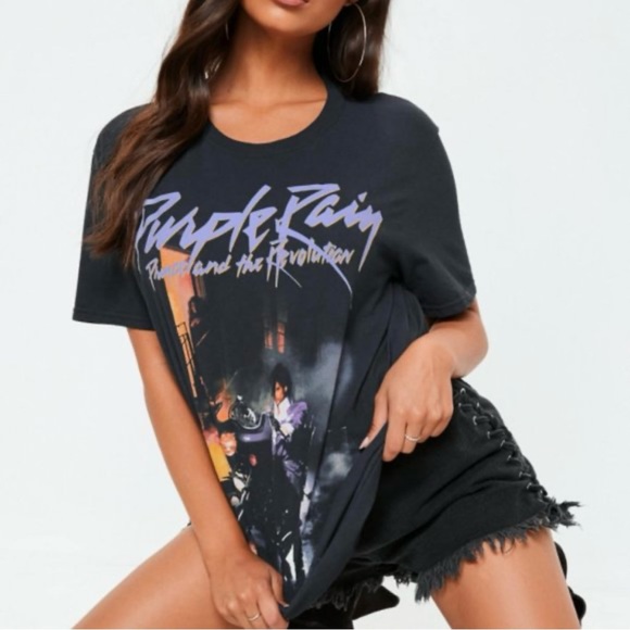 PRINCE Black Purple Rain Prince And The Revolution Short Sleeve Graphic Band Tee - Picture 1 of 8